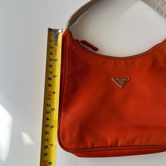 Prada Orange Nylon Mini Shoulder Bag With Beige Strap & Zipper Closure - Picture 8 of 10